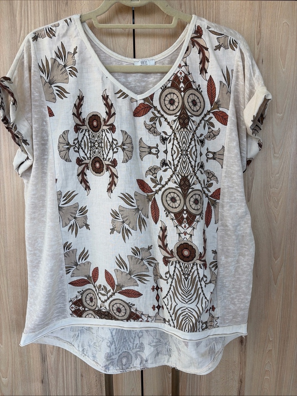 Kaktus Made in Italy Floral Linen Knit Tunic L Boho Resort Coastal Cottage